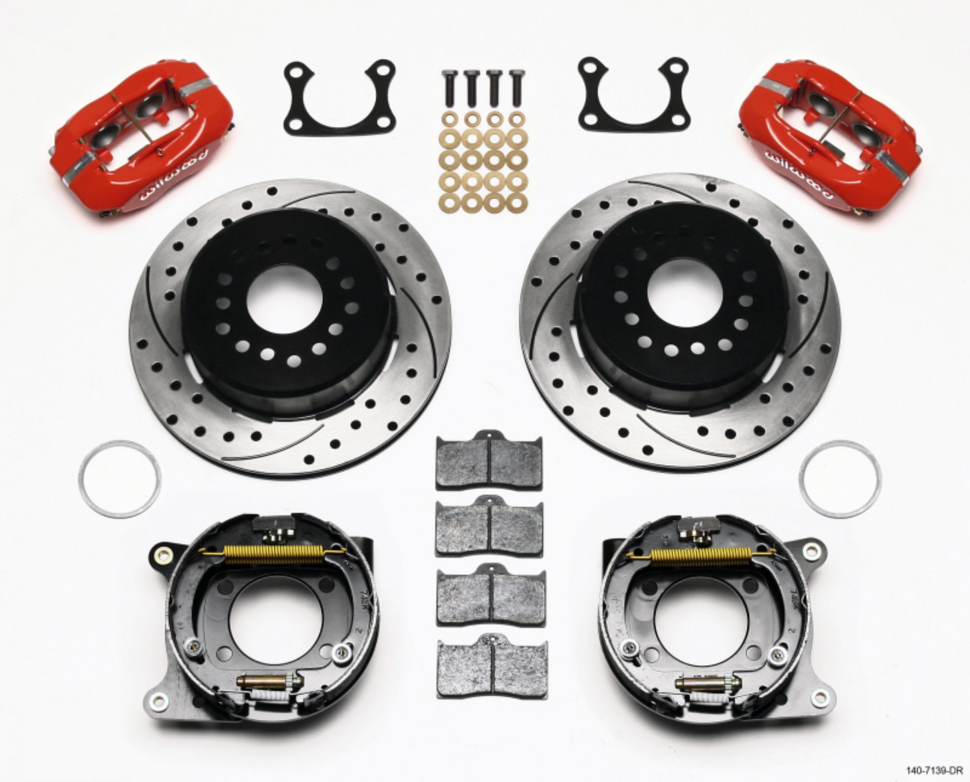 Picture of Wilwood Forged Dynalite P-S P-B Kit Drilled-Red Big Ford 2-36in Offset