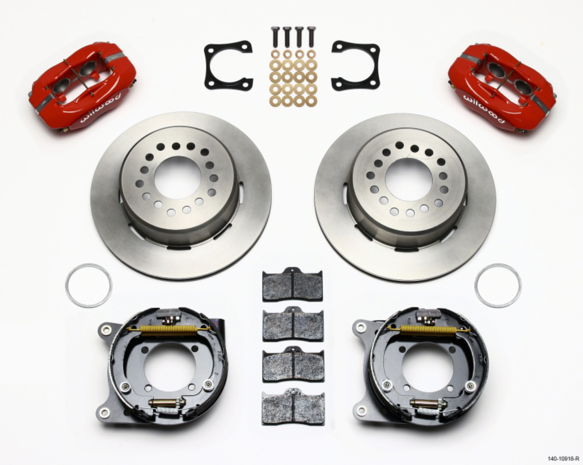 Picture of Wilwood Forged Dynalite P-S Park Brake Kit Red Chevy 12 Bolt-Spec 3-15in Brng Stggrd mt