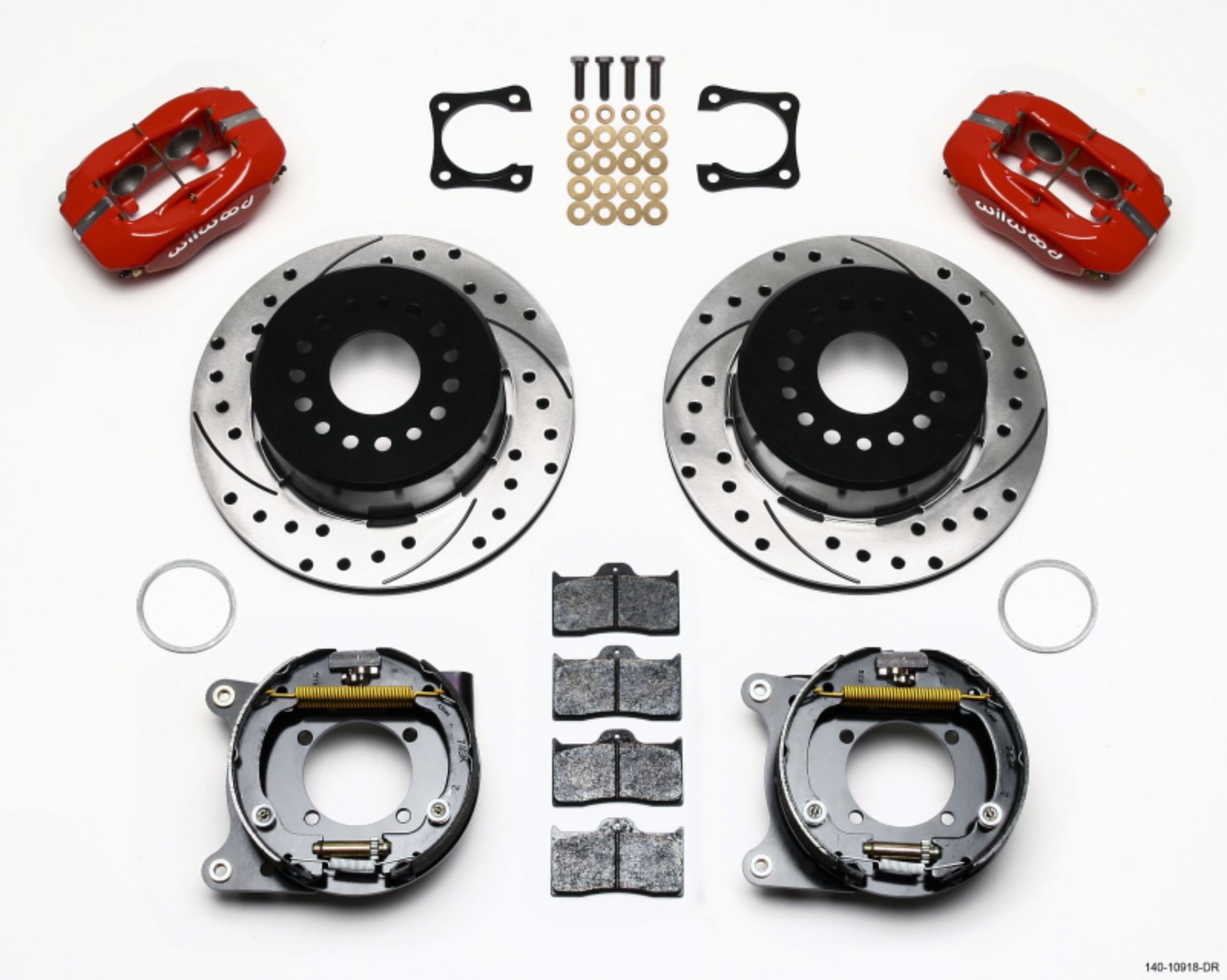 Picture of Wilwood Forged Dynalite P-S Park Brake Kit Drilled Red Chevy 12 Bolt-Spec 3-15in Brng Stggrd mt