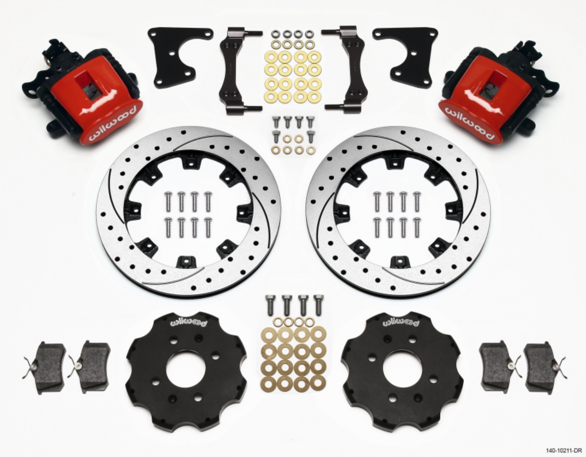 Picture of Wilwood Combination Parking Brake Rear Kit 12-19in Drilled Red Civic - Integra Drum 2-71 Hub Offset