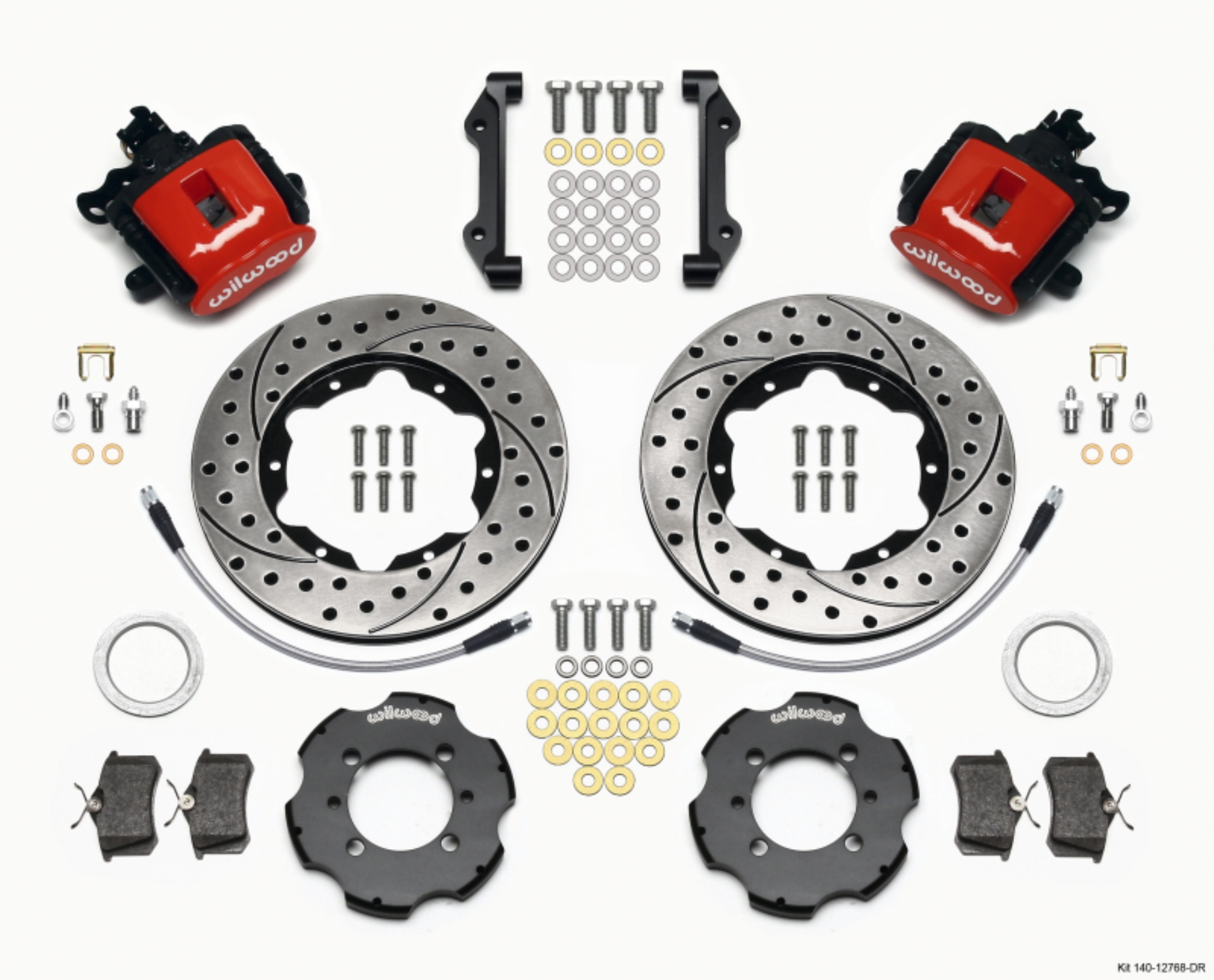 Picture of Wilwood Combination Parking Brake Rear Kit 11-00in Drilled Red 2012 Fiat 500 w- Lines
