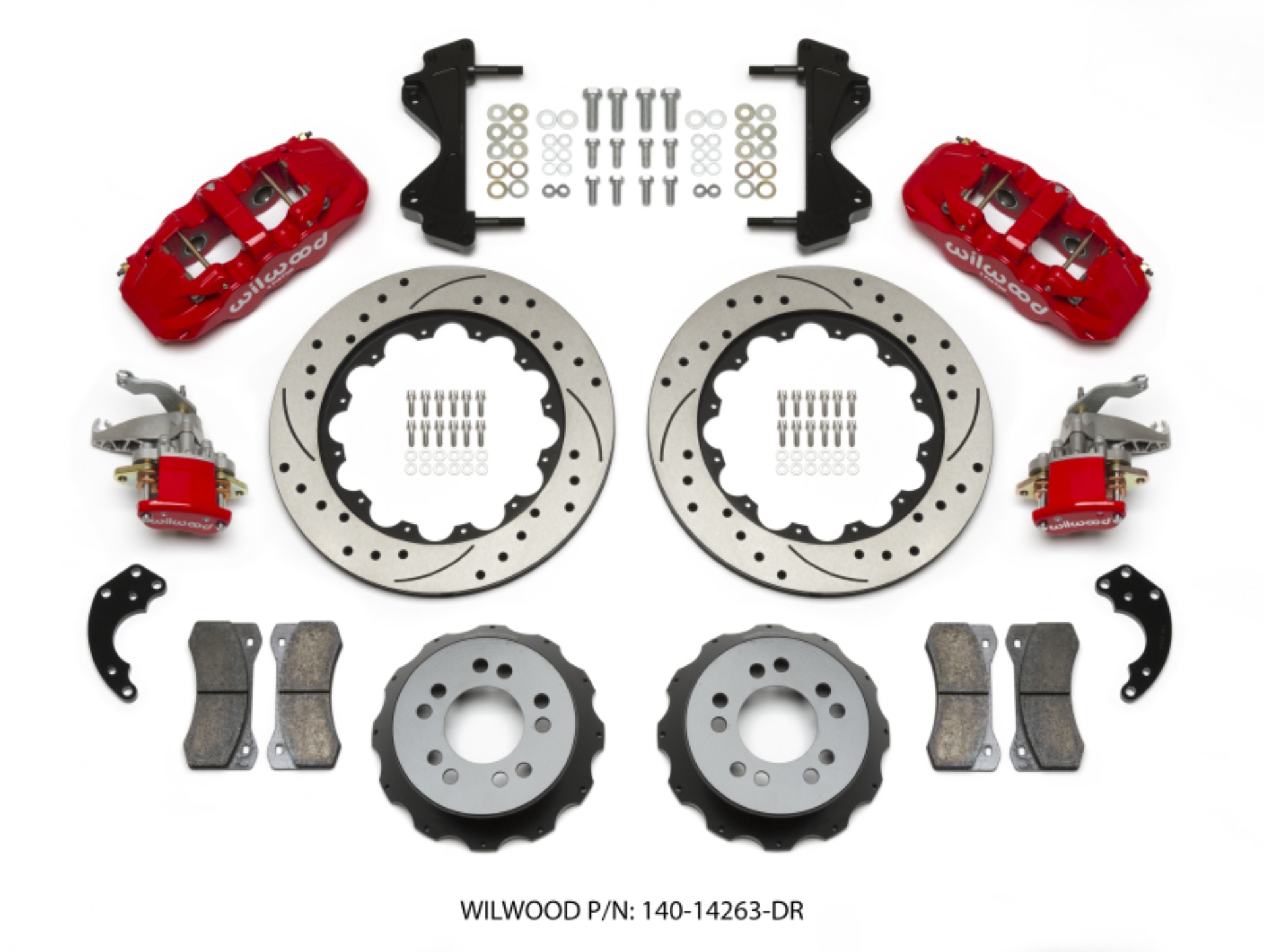 Picture of Wilwood AERO4 - MC4 Rear Kit 14-00 Drilled Red Currie Pro-Tour Unit Bearing Floater