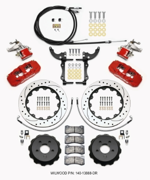 Picture of Wilwood AERO4 - MC4 Rear Kit 14-00 Drilled Red 2015-Up Mustang w-Lines & Cables