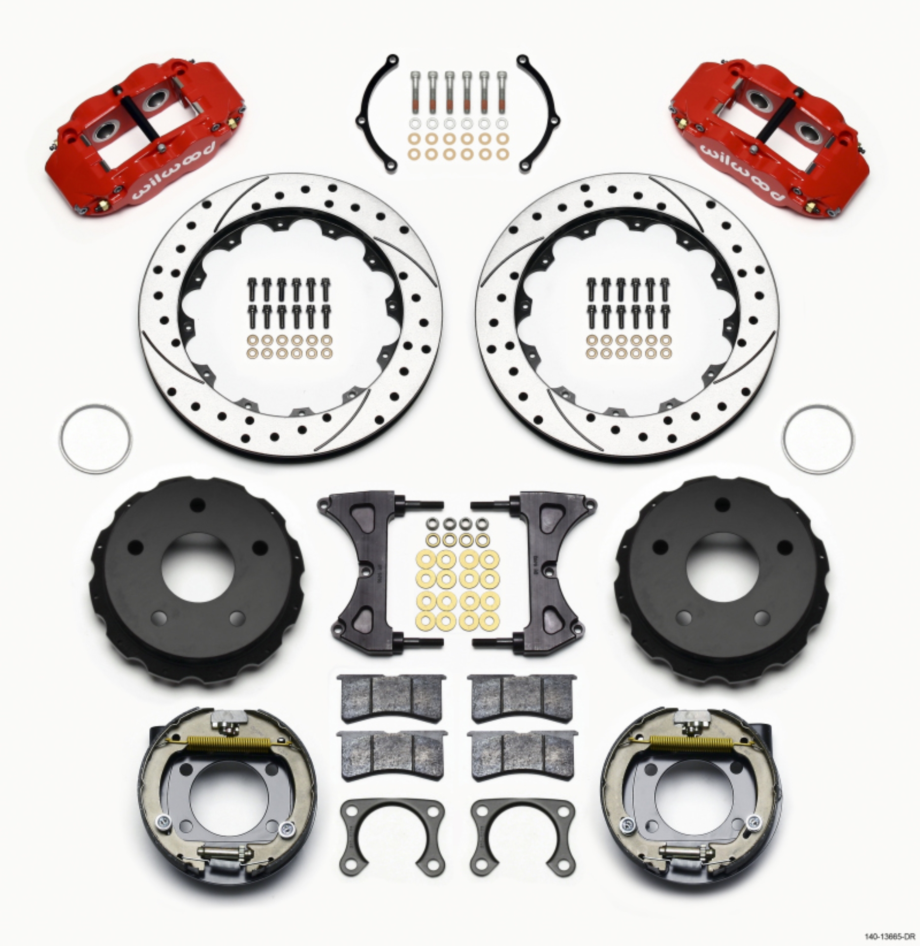 Picture of Wilwood Narrow Superlite 4R Rear P-Brk Kit 12-88in Drilled Red Big Ford 2-38in Off Bronco 5 x 5-50
