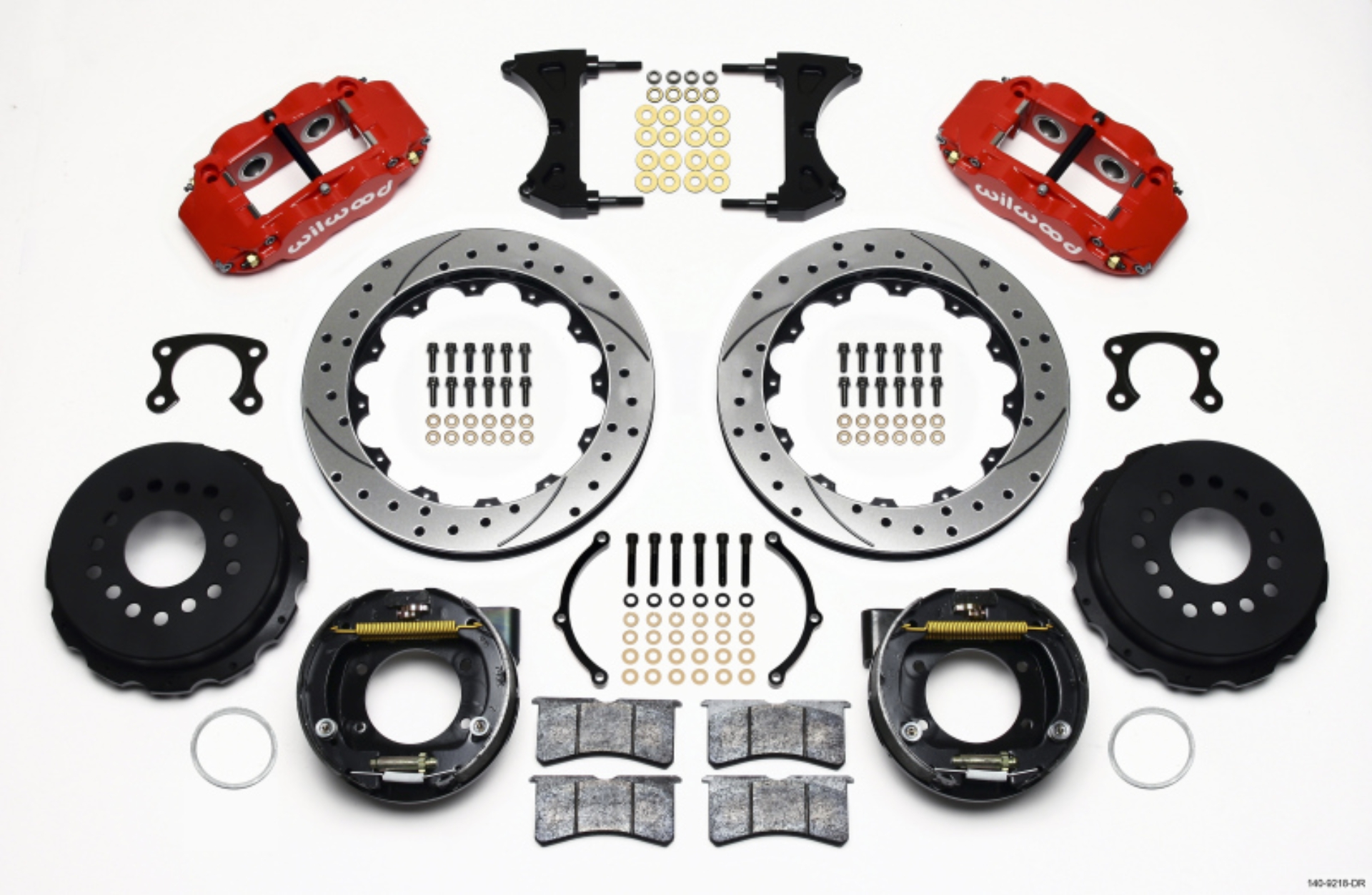 Picture of Wilwood Narrow Superlite 4R Rear P-Brk Kit 12-88in Drilled Red Big Ford New Style 2-36in Offset