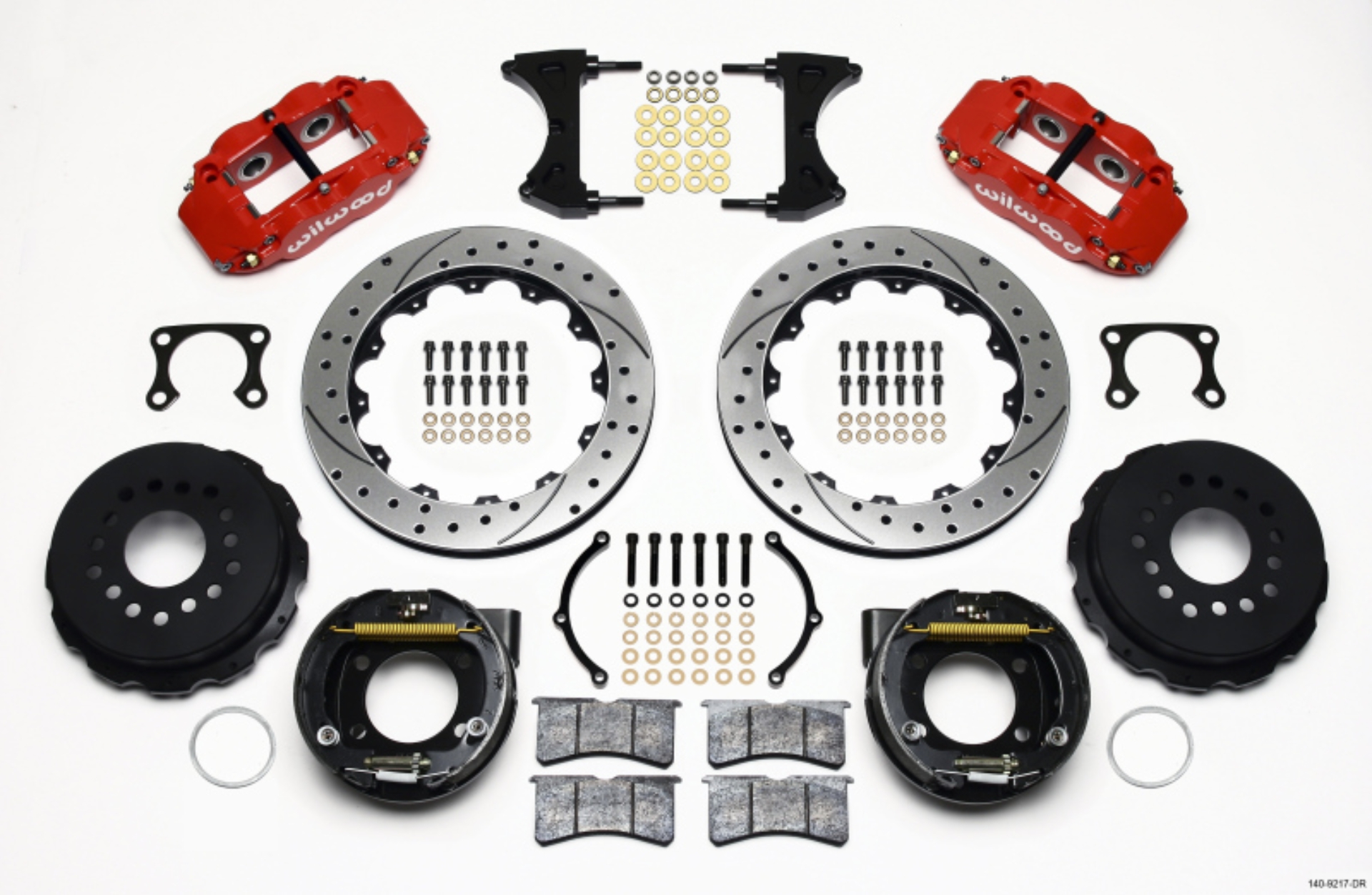 Picture of Wilwood Narrow Superlite 4R Rear P-Brk Kit 12-88in Drilled Red Big Ford Old Style 2-36in Offset