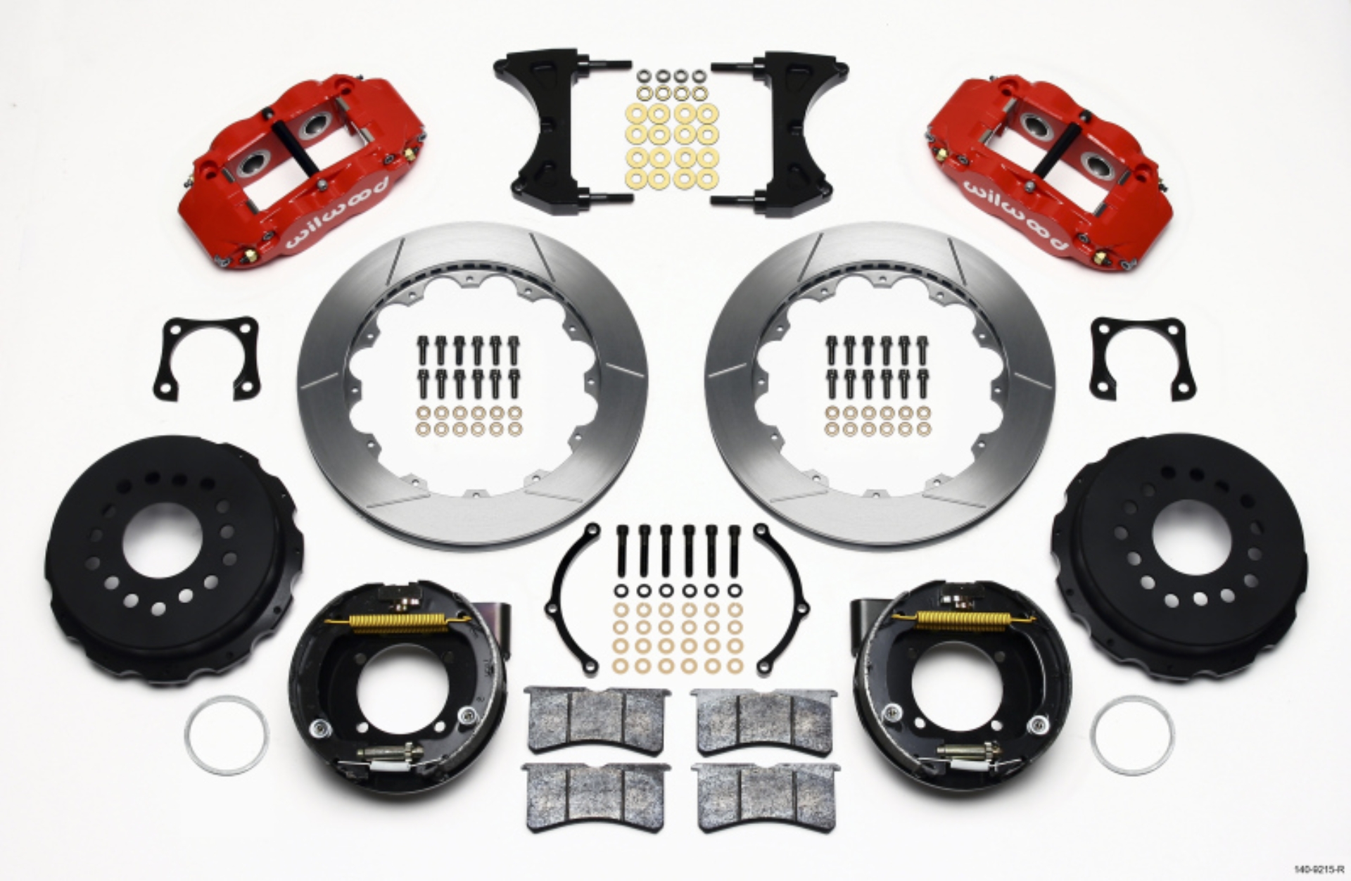 Picture of Wilwood Narrow Superlite 4R Rear P-Brk Kit 12-88in Red Chevy 12 Bolt-Spec 3-15in Brng