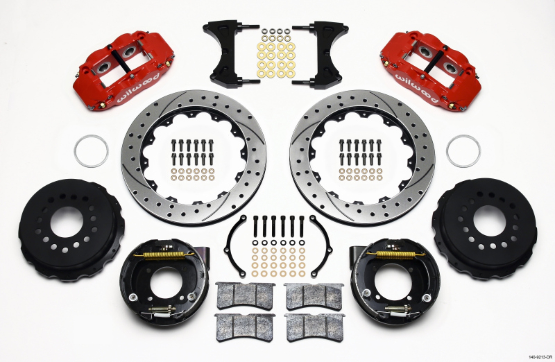 Picture of Wilwood Narrow Superlite 4R Rear P-Brk Kit 12-88in Drilled Red Chevy 12 Bolt w- C-Clips