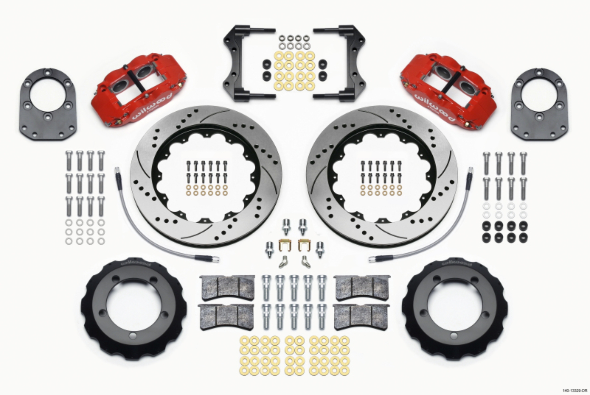 Picture of Wilwood Narrow Superlite 4R Front Hat Kit 14-00in Drill Red 66-75 Ford Bronco Dana 30-44 w-Lines