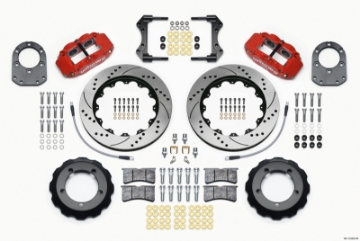 Picture of Wilwood Narrow Superlite 4R Front Hat Kit 14-00in Drill Red 66-75 Ford Bronco Dana 30-44 w-Lines