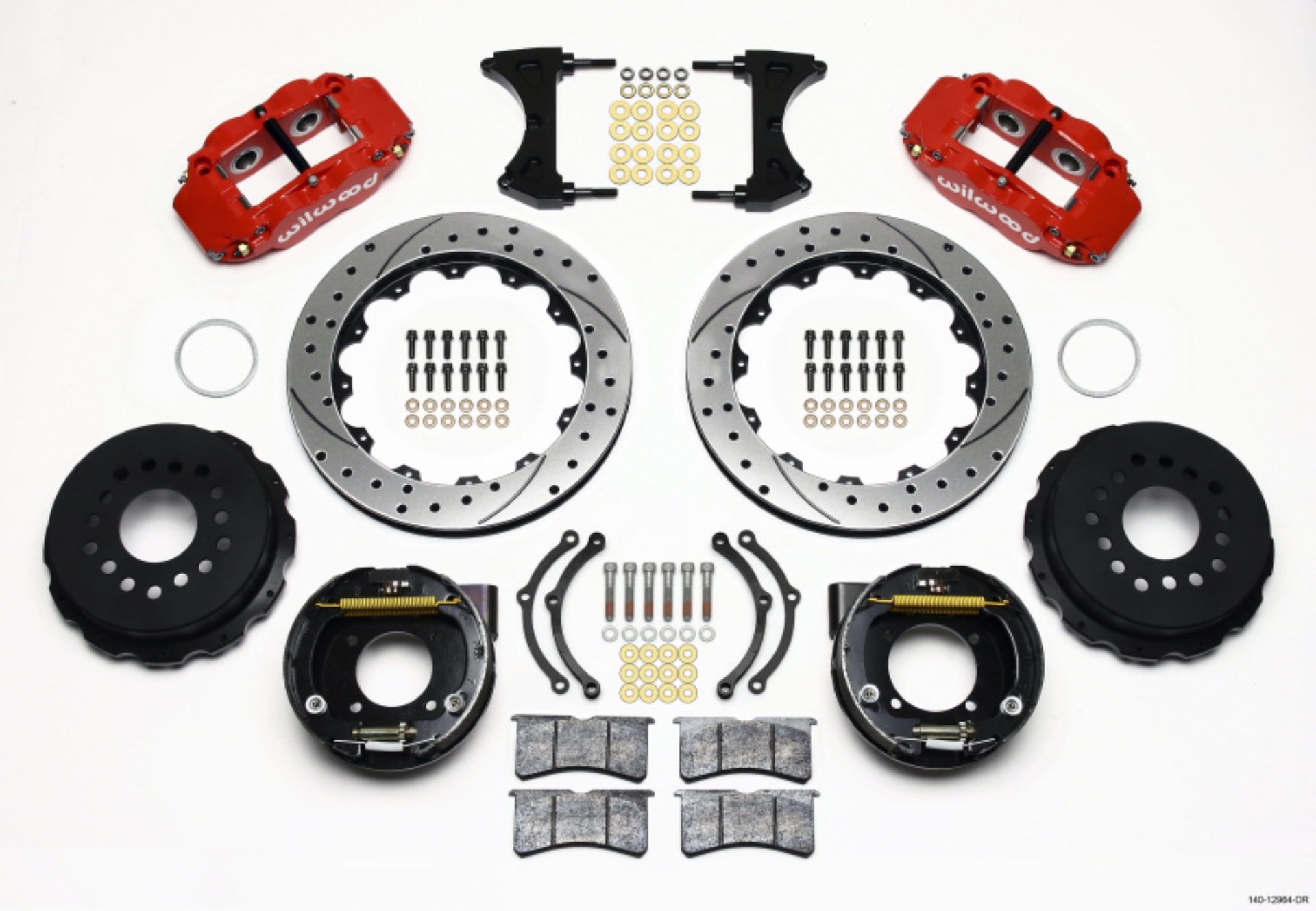 Picture of Wilwood Narrow Superlite 4R Rear P-Brk Kit 12-88in Drilled Red Chevy 12 Bolt w- C-Clips
