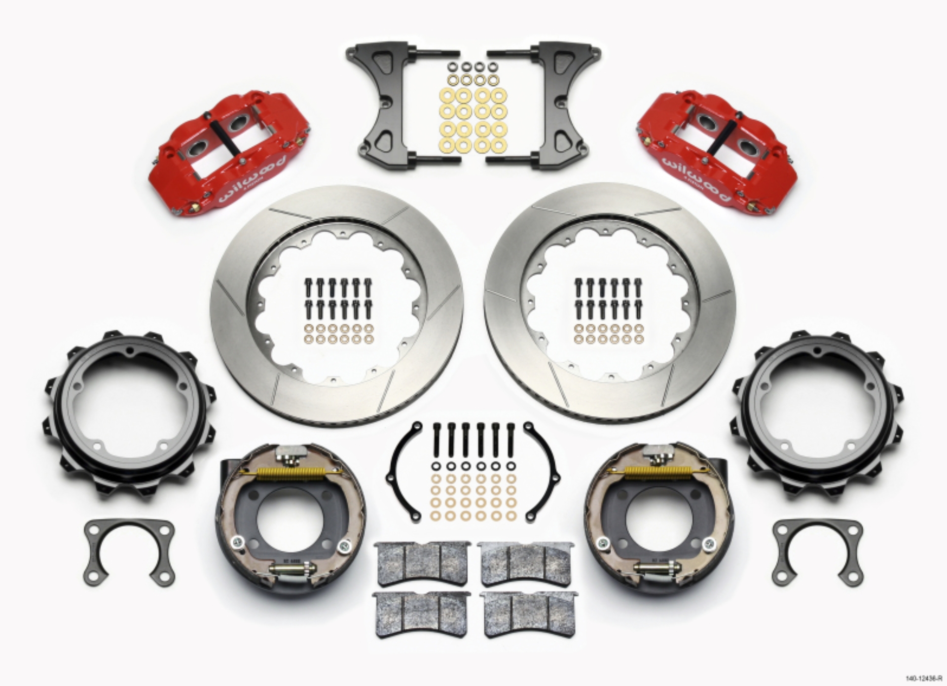 Picture of Wilwood Narrow Superlite 4R Rear P-Brk Kit 14-00in Red Strange Eng Floater 3-49in Offset