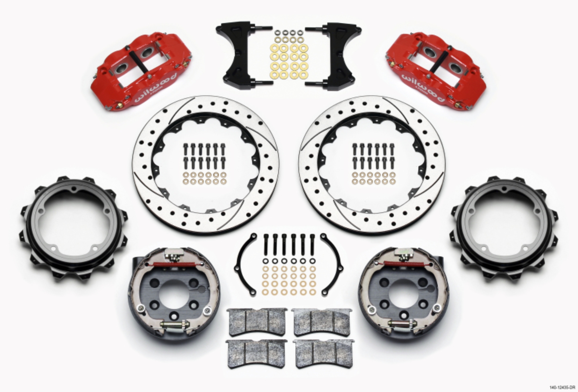 Picture of Wilwood Narrow Superlite 4R Rear P-Brk Kit 12-88in Drill Red Strange Eng Floater 3-49in Offset