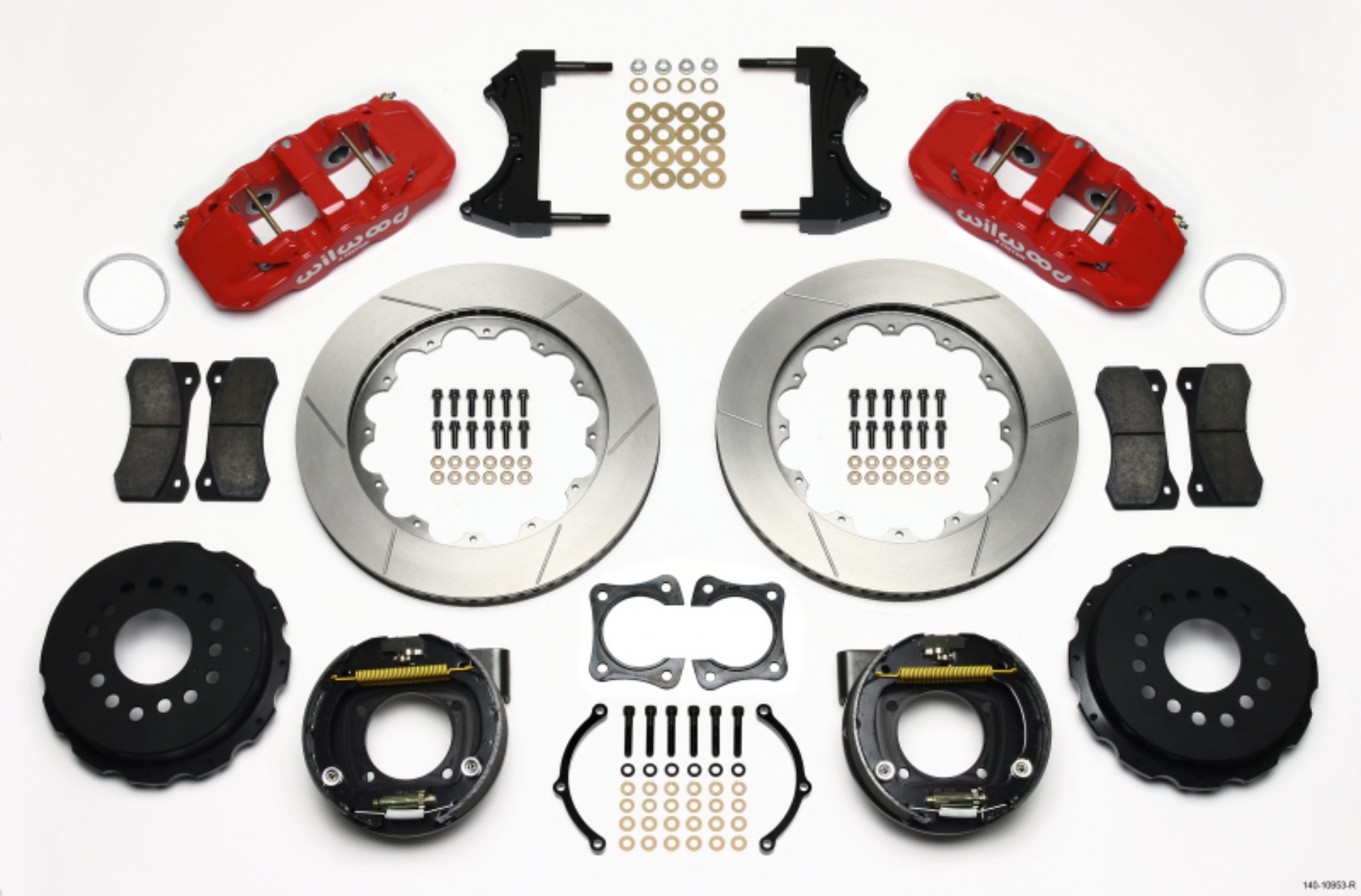 Picture of Wilwood AERO4 Rear P-Brake Kit 14-00in Red 58-64 Olds-Pontiac Ends 2-81in Offset