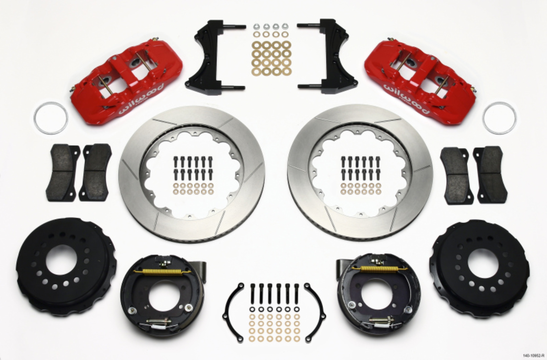 Picture of Wilwood AERO4 Rear P-Brake Kit 14-00in Red Ford 8-8 w-2-5in Offset-5 Lug
