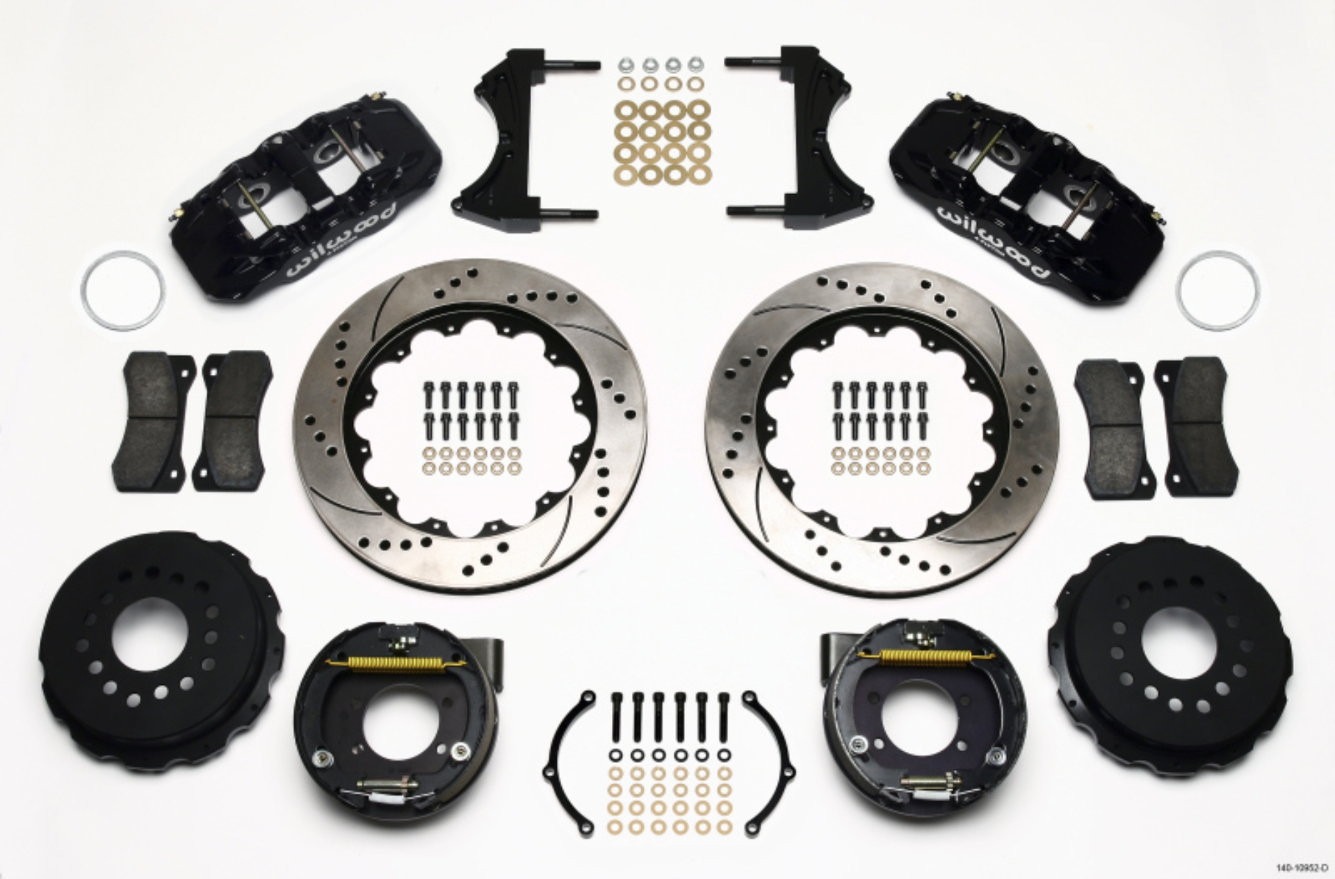 Picture of Wilwood AERO4 Rear P-Brake Kit 14-00in Drilled Ford 8-8 w-2-5in Offset-5 Lug