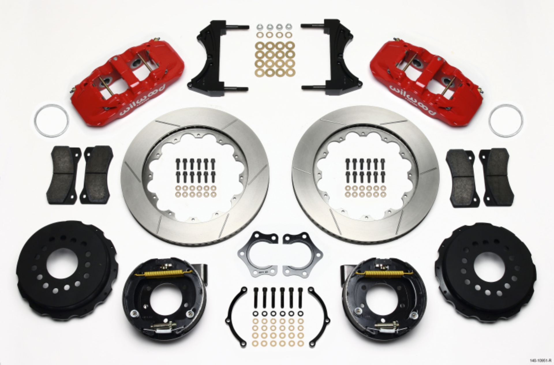 Picture of Wilwood AERO4 Rear P-Brake Kit 14-00in Red Mopar-Dana 2-36in Off w-Snap Ring Brng