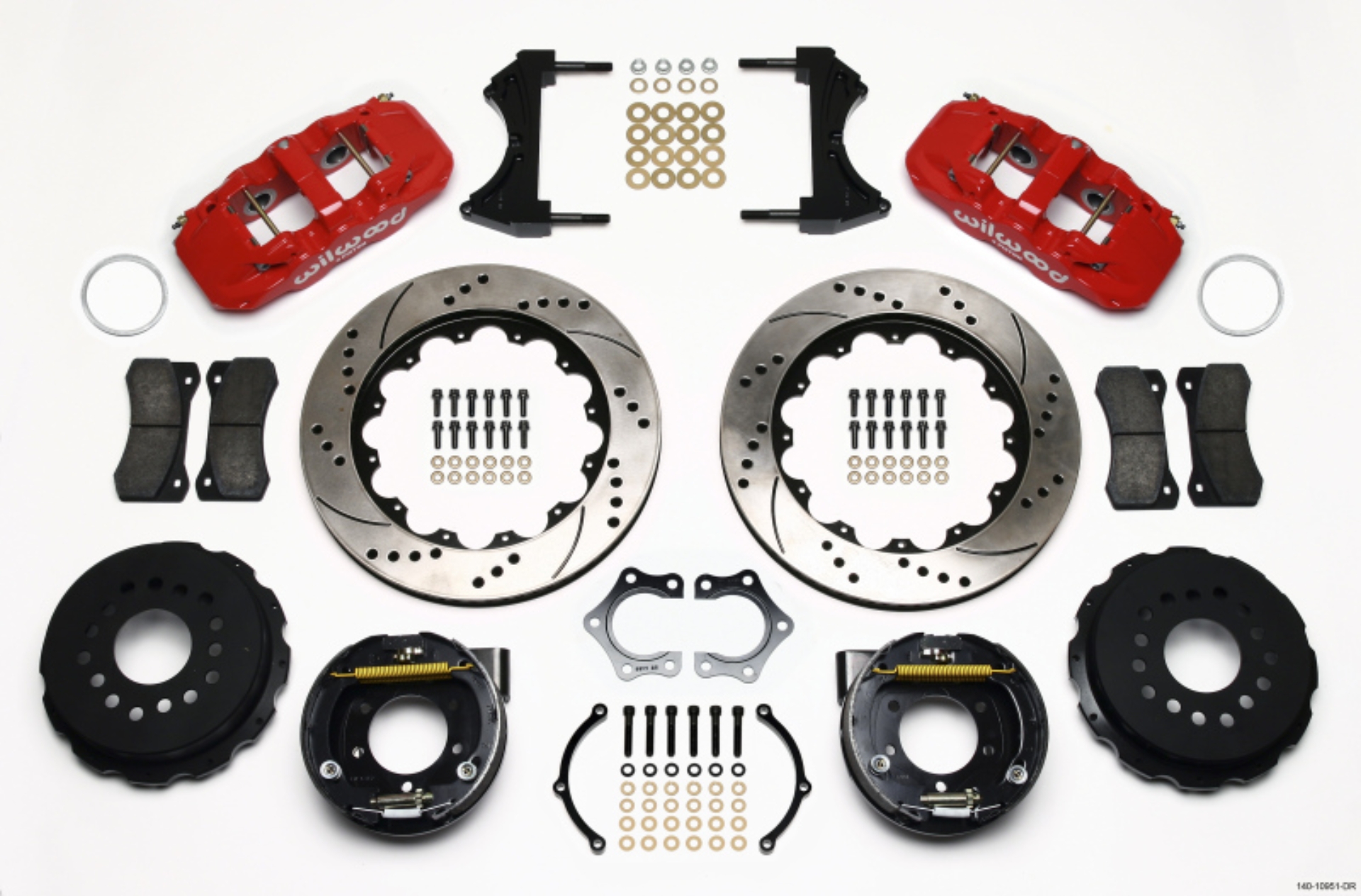 Picture of Wilwood AERO4 Rear P-Brake Kit 14-00in Drill Red Mopar-Dana 2-36in Off w-Snap Ring Brng