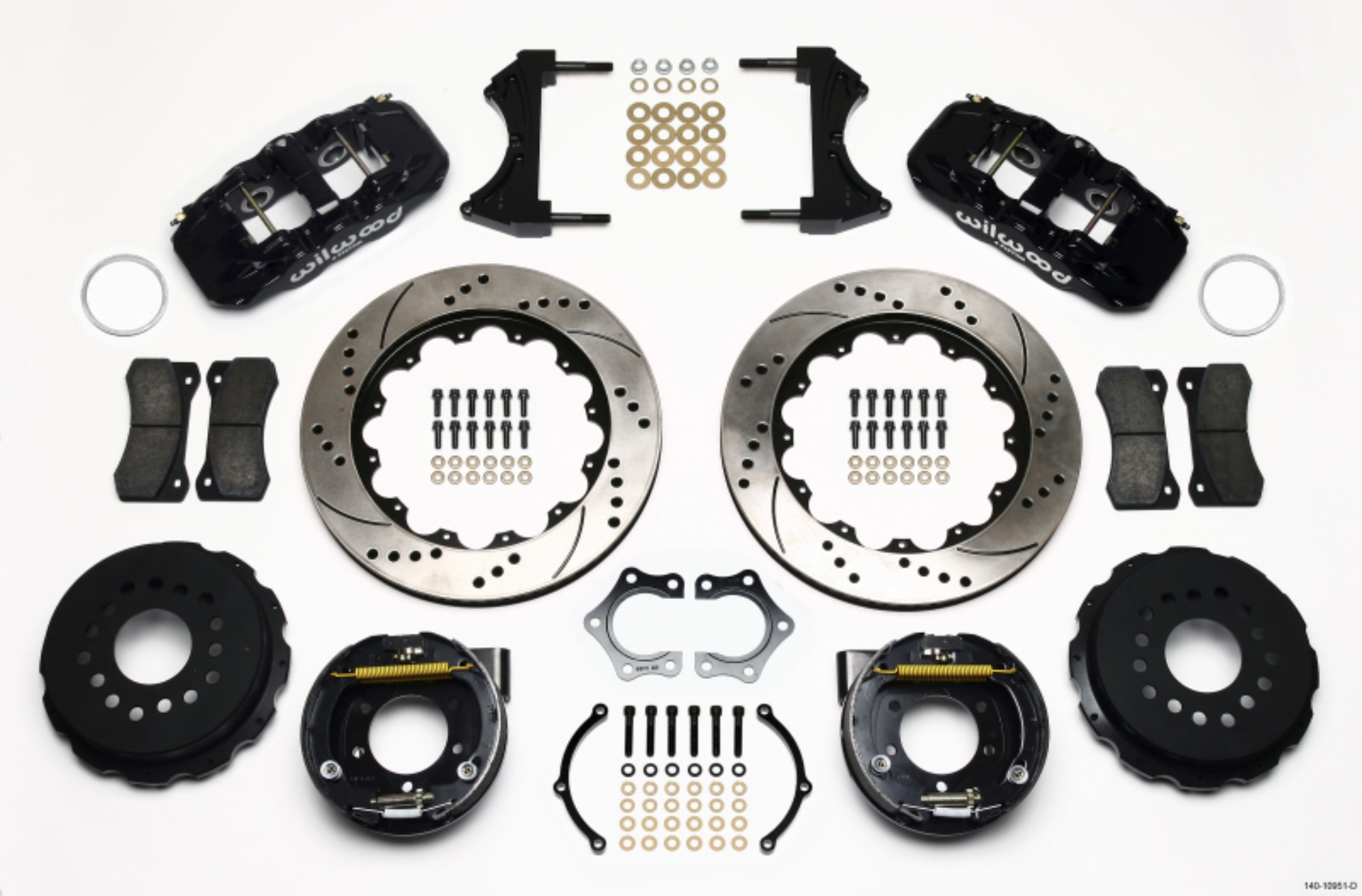 Picture of Wilwood AERO4 Rear P-Brake Kit 14-00in Drilled Mopar-Dana 2-36in Off w-Snap Ring Brng