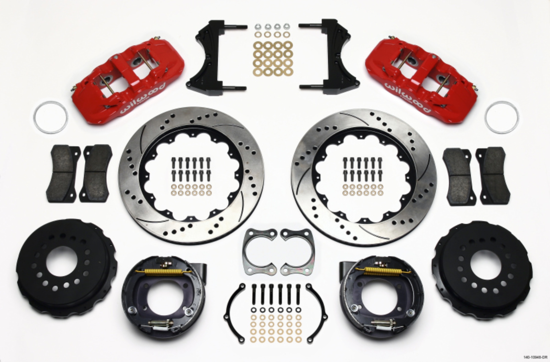 Picture of Wilwood AERO4 Rear P-Brake Kit 14-00in Drill Red Big Ford New Style 2-50in Offset
