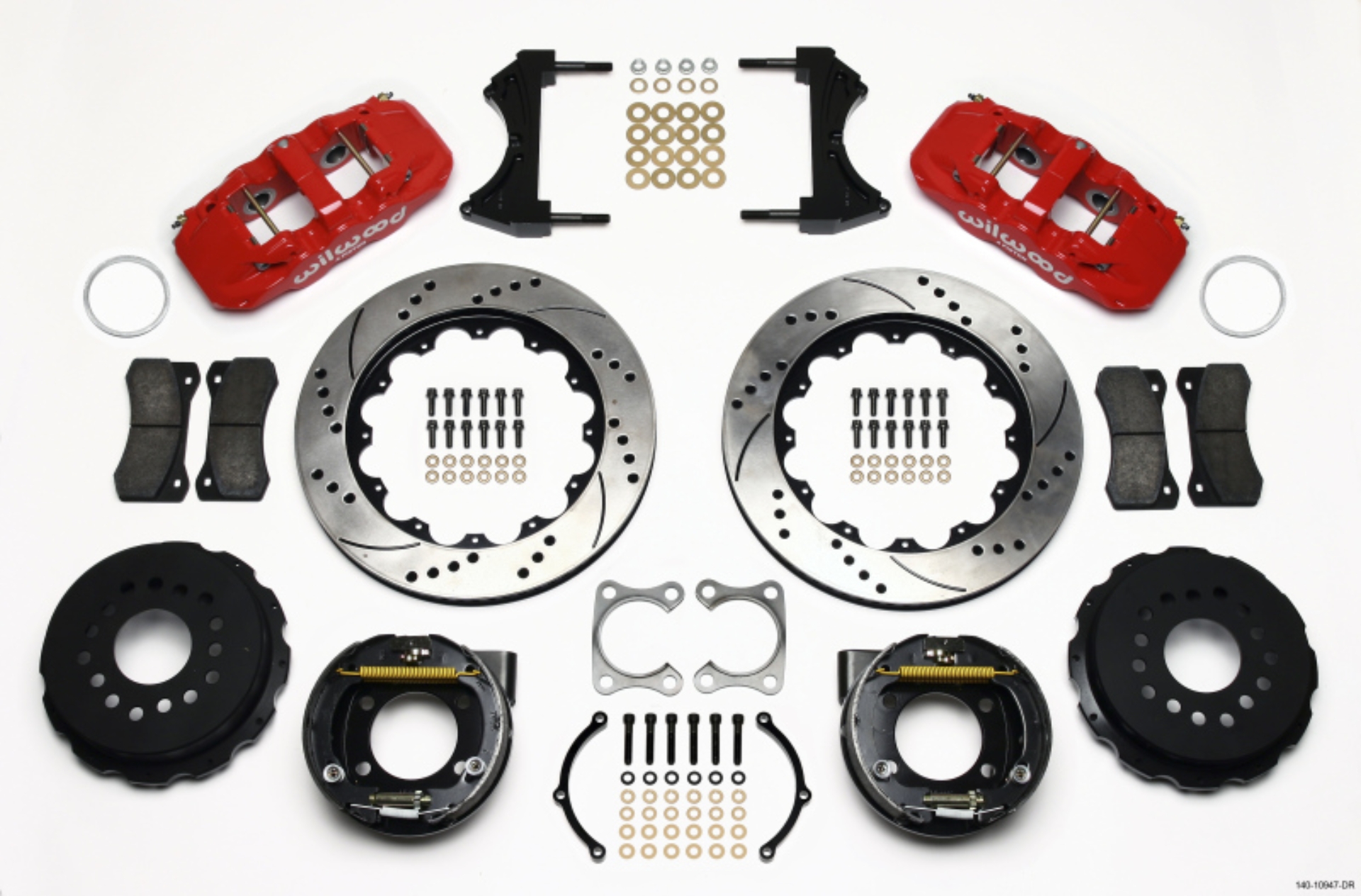 Picture of Wilwood AERO4 Rear P-Brake Kit 14-00in Drilled Red Big Ford Old Style 2-36in Offset