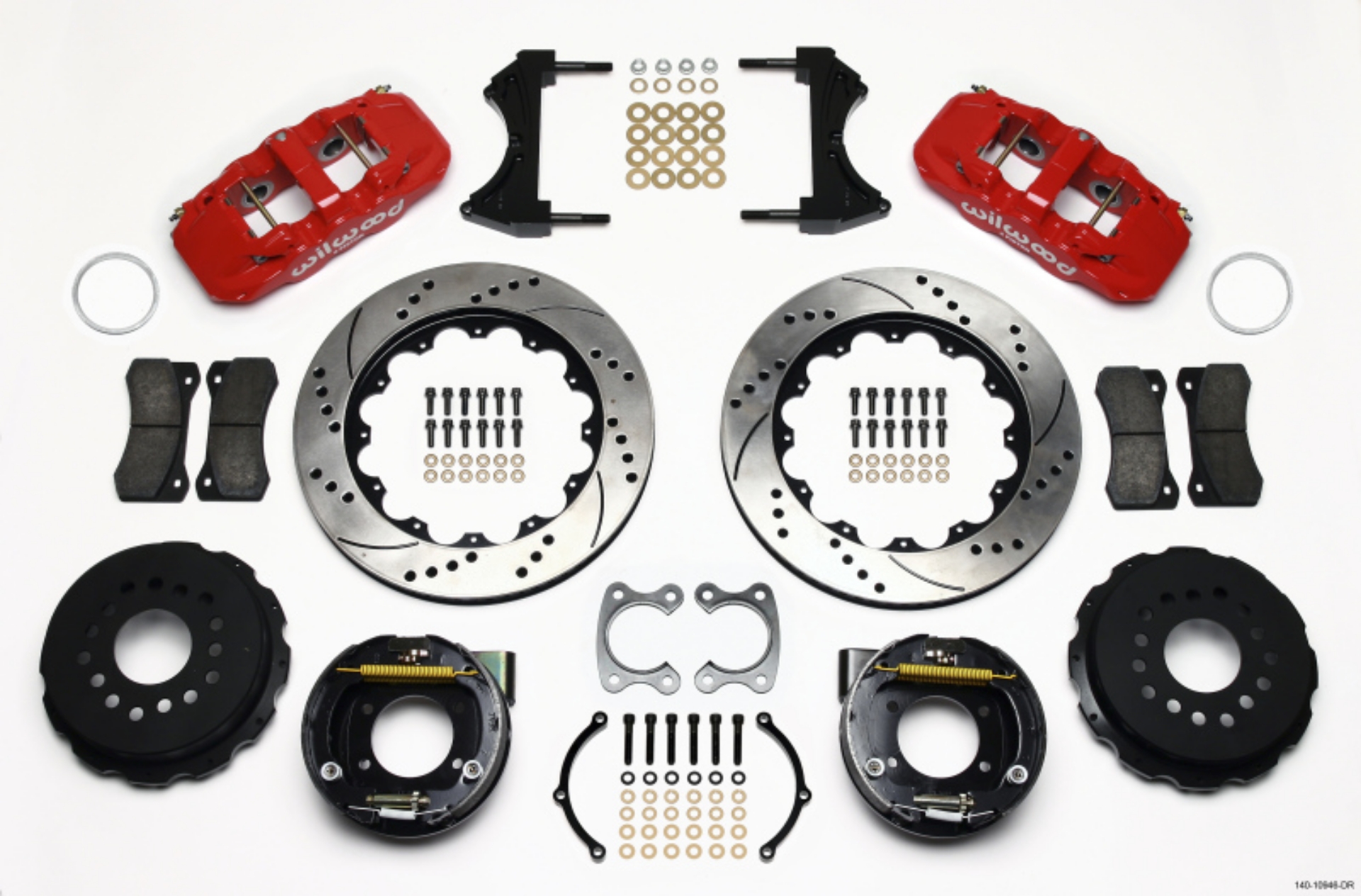 Picture of Wilwood AERO4 Rear P-Brake Kit 14-00in Drilled Red Small Ford 2-66in Offset