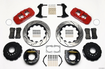 Picture of Wilwood AERO4 Rear P-Brake Kit 14-00in Drilled Red Chevy 12 Bolt-Spec 3-15in Brng