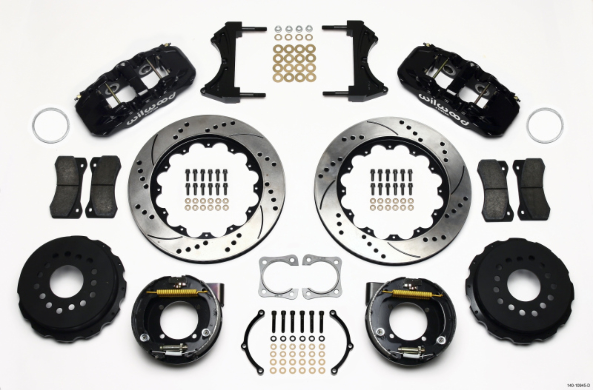 Picture of Wilwood AERO4 Rear P-Brake Kit 14-00in Drilled Chevy 12 Bolt-Spec 3-15in Brng