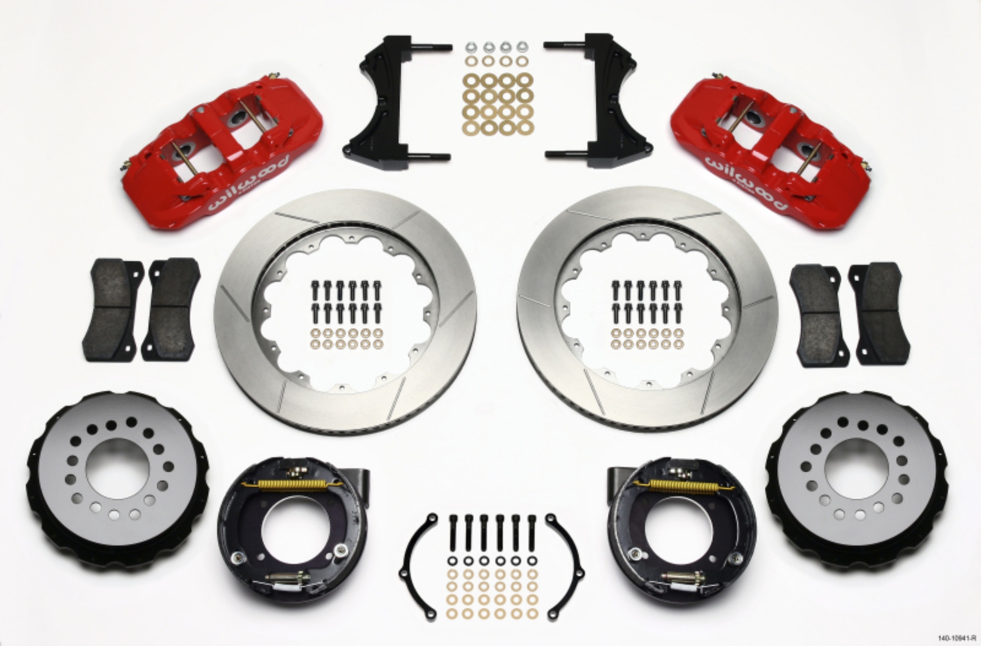 Picture of Wilwood AERO4 Rear P-Brake Kit 14-00in Red Chevy C-10 2-42 Offset 5-lug