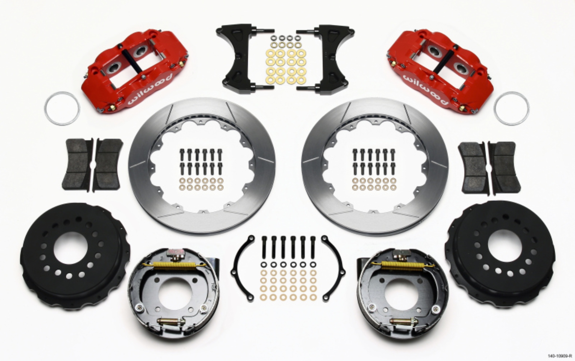 Picture of Wilwood Narrow Superlite 4R Rear P-Brk Kit 12-88in Red Chevy 12 Bolt-Spec 3-15in Brng Front mt