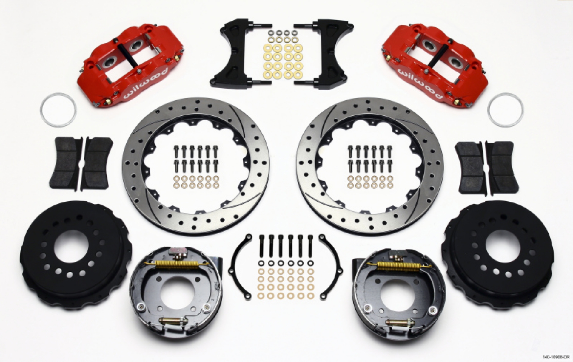 Picture of Wilwood Narrow Superlite 4R Rear P-Brk Kit 12-88in Drilled Red Chevy 12 Bolt w- C-Clips Stggrd mt
