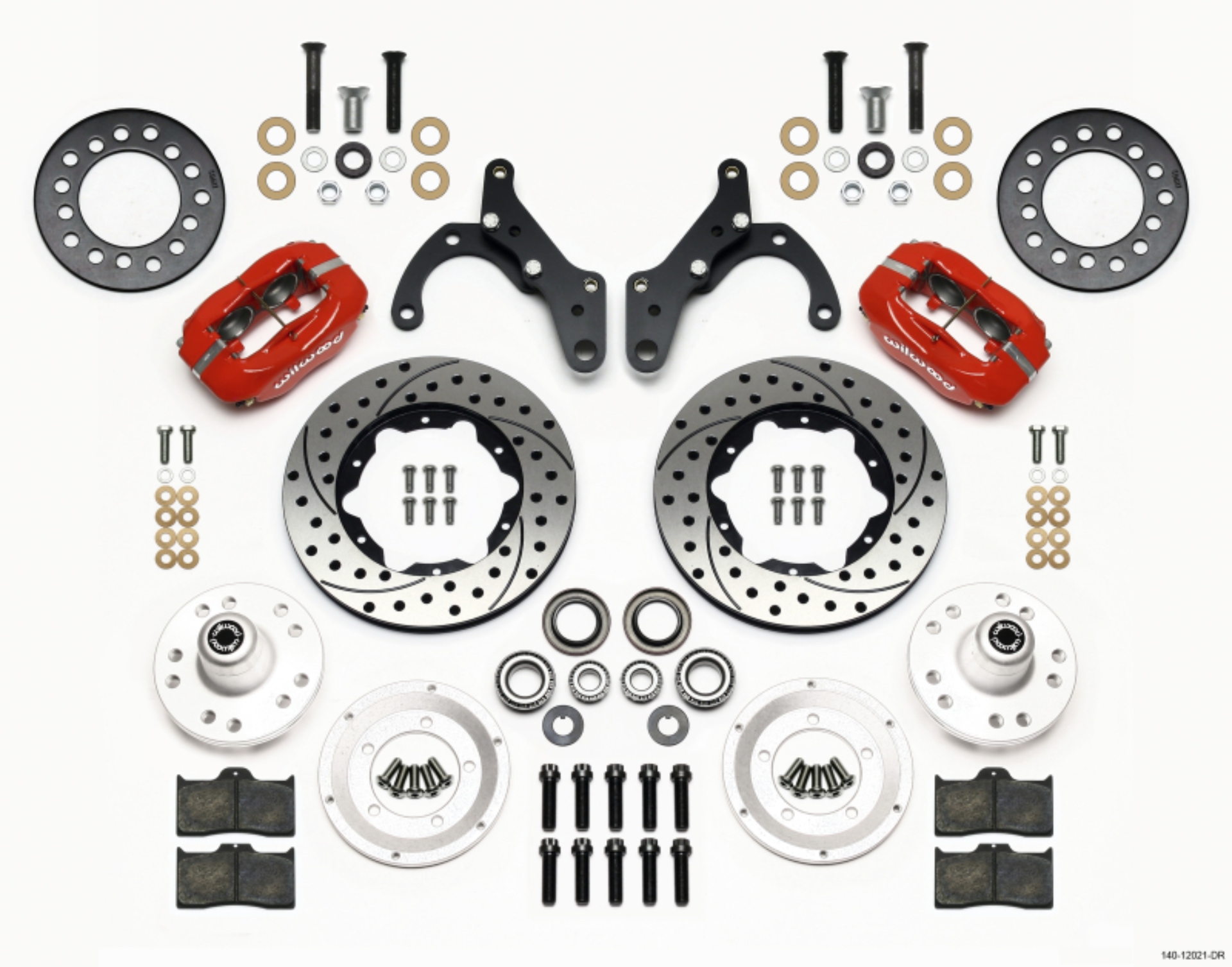 Picture of Wilwood Forged Dynalite Front Kit 11-00in Drill-Red 65-68 Chevy Impala -Drum Spindle