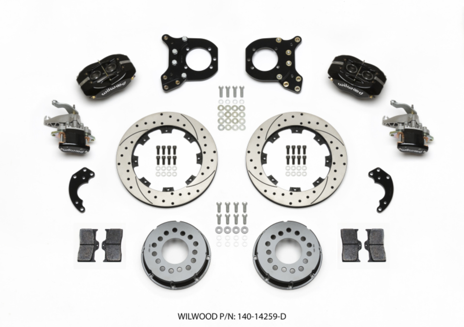 Picture of Wilwood Forged Dynalite P-S Rear Kit w-MC4 P-Brake Drilled Chev 12 Bolt w-Clip Elimin-Staggered