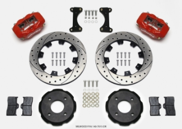 Picture of Wilwood Forged Dynalite Front Hat Kit 12-19in Drilled Red 2002 Mitsubishi Lancer