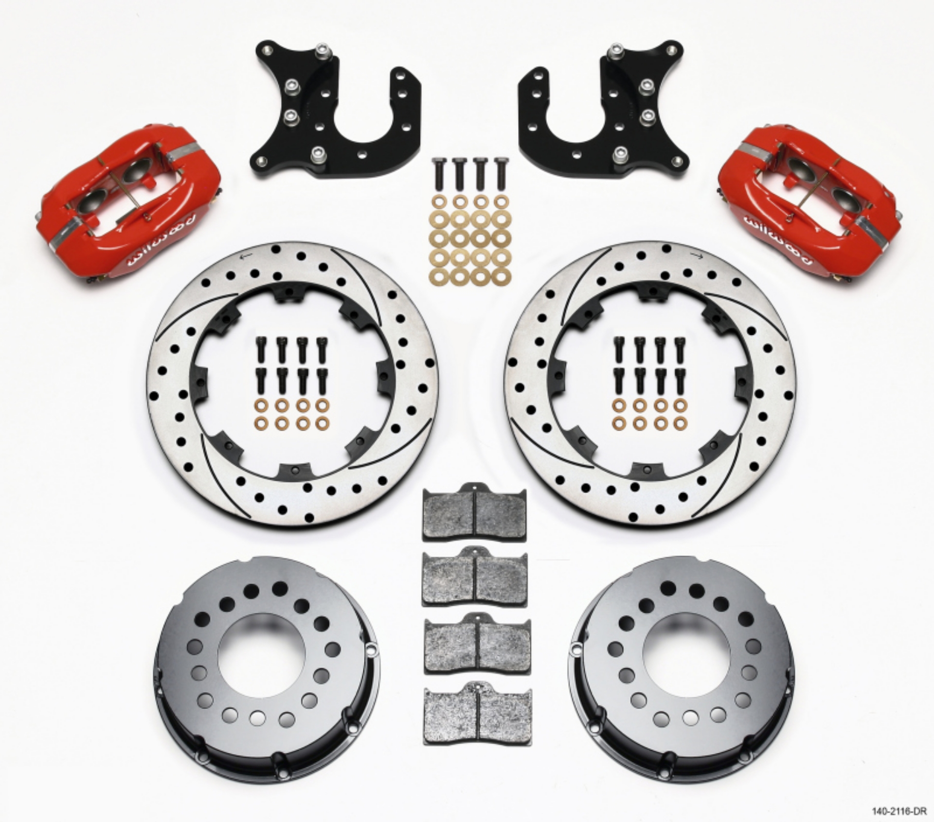 Picture of Wilwood Forged Dynalite P-S Rear Kit Drilled Red Mopar-Dana 2-72in Offset
