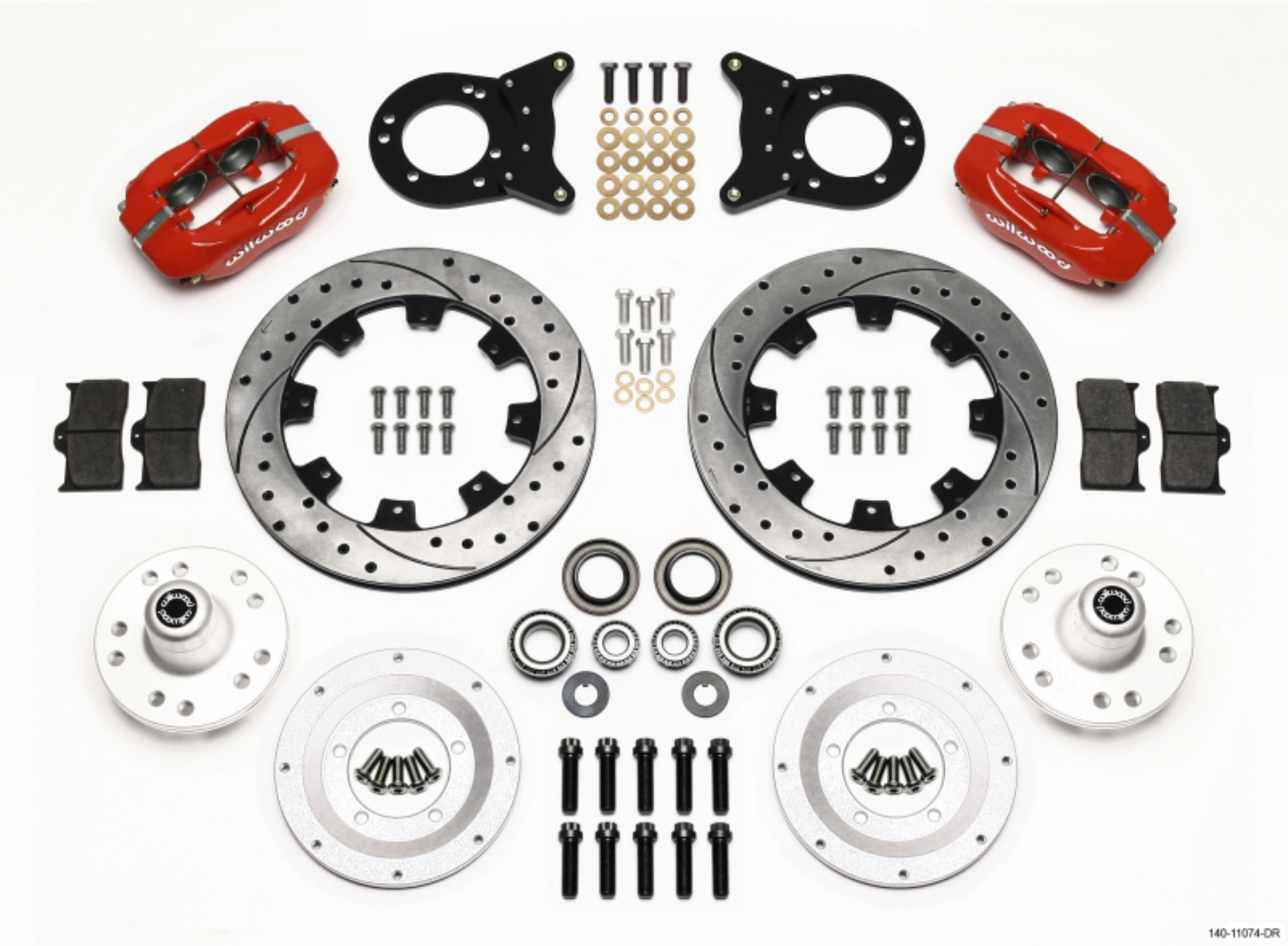 Picture of Wilwood Forged Dynalite Front Kit 12-19in Drill Red 1970-1973 Mustang Disc & Drum Spindle