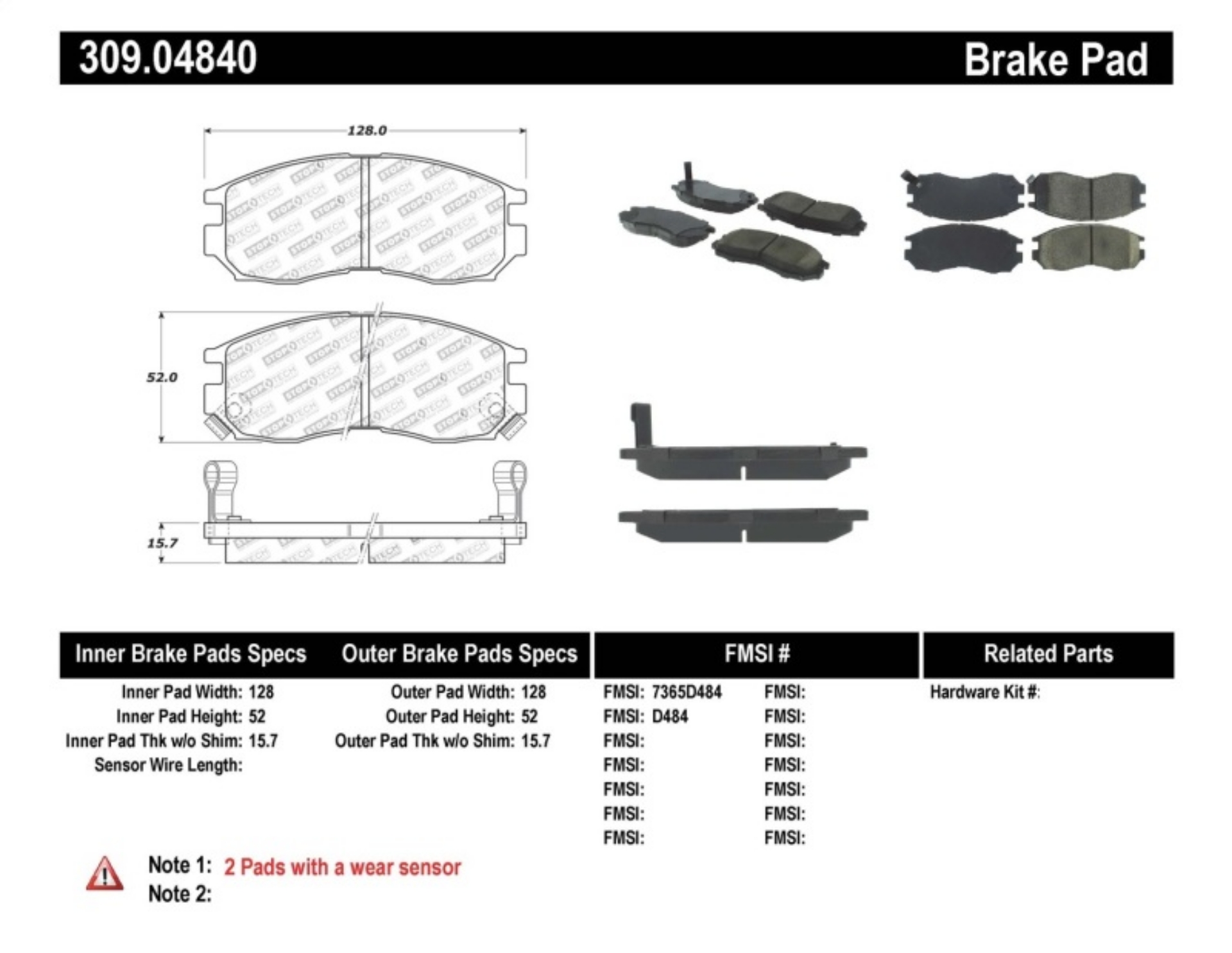 Picture of StopTech Performance 4-89-99 Mitsubishi Eclipse GST Front Brake Pads