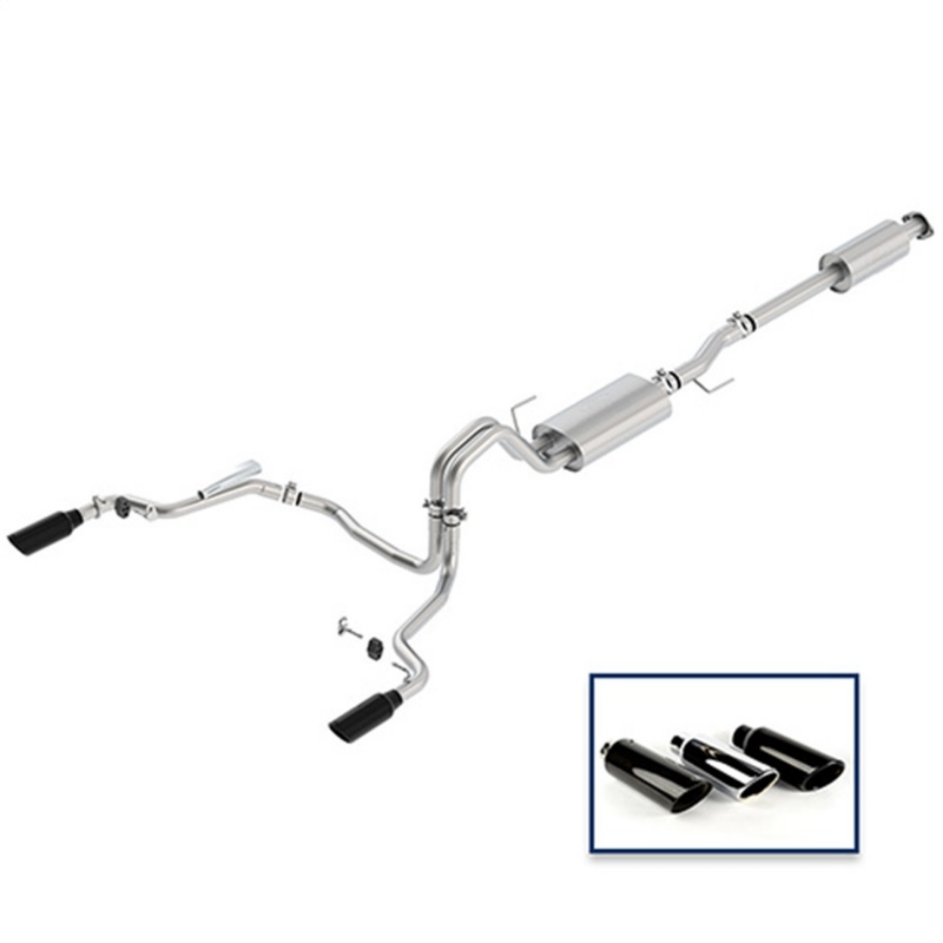 Picture of Ford Racing 15-18 F-150 5-0L Cat-Back Touring Exhaust System - Rear Exit Black Chrome Tips