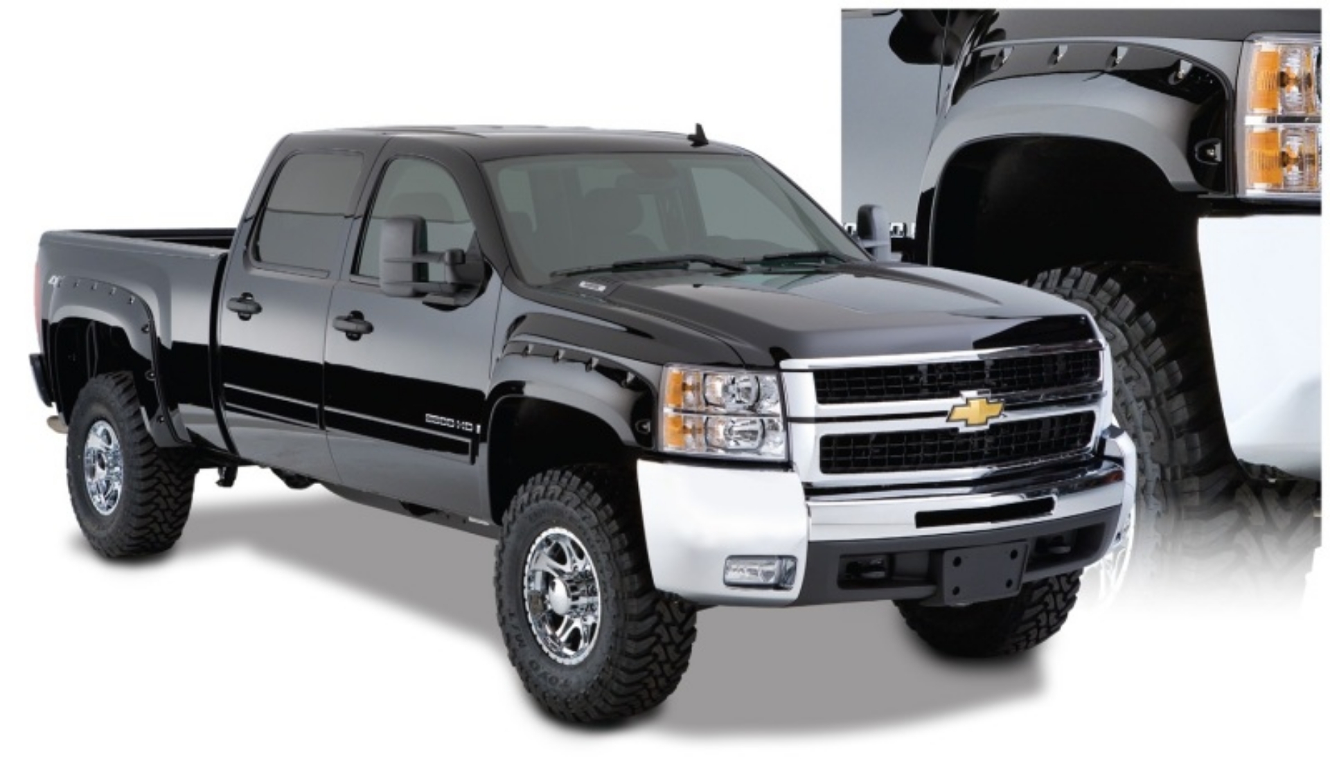 Picture of Bushwacker 07-13 Chevy Silverado 1500 Fleetside Cutout Style Flares 4pc 69-3in Bed - Black