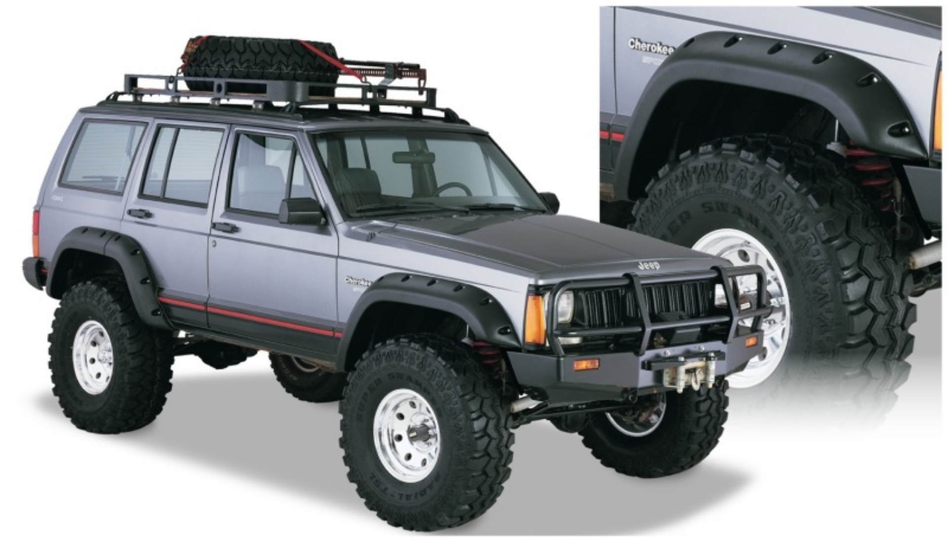 Picture of Bushwacker 84-01 Jeep Cherokee Cutout Style Flares 4pc Fits 4-Door Sport Utility Only - Black
