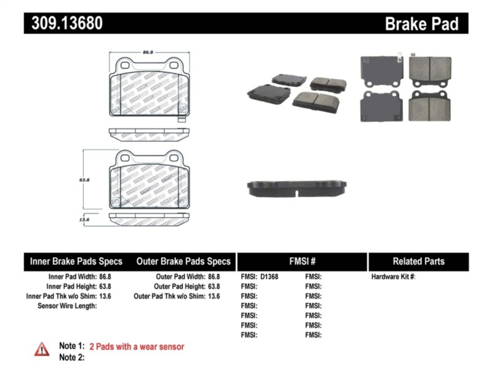 Picture of StopTech Performance 08+ Mitsubishi Evolution X Rear Brake Pads