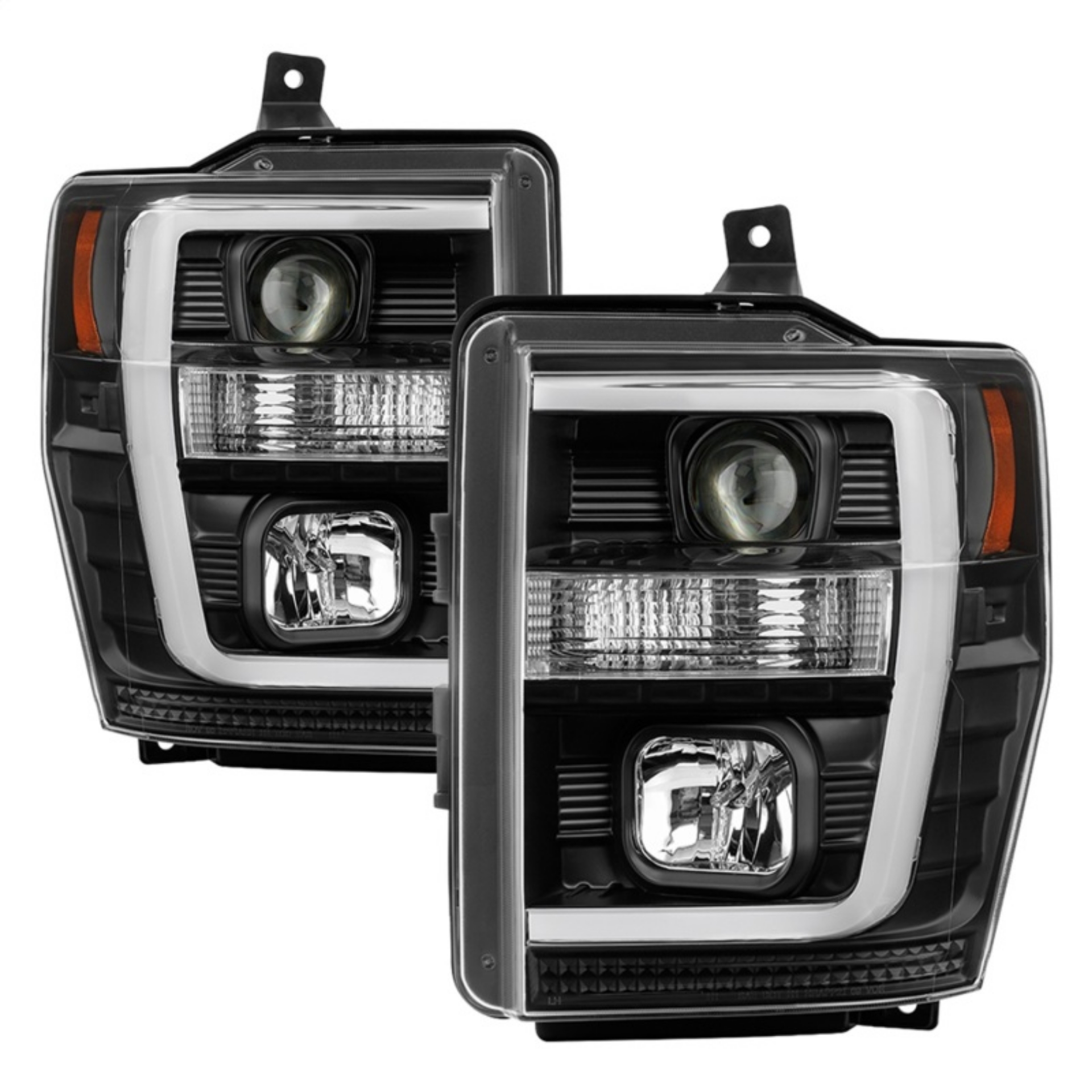 Picture of Spyder 08-10 Ford F-250 Projector Headlights V2 - Light Bar DRL LED - Black PRO-YD-FS08V2-LB-BK