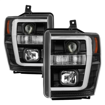 Picture of Spyder 08-10 Ford F-250 Projector Headlights V2 - Light Bar DRL LED - Black PRO-YD-FS08V2-LB-BK