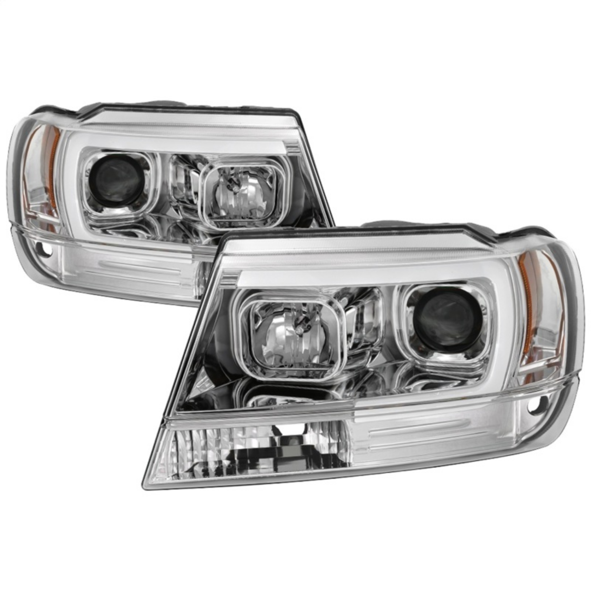 Picture of Spyder 99-04 Jeep Grand Cherokee Projector Headlights - Light Bar DRL LED - Chrome