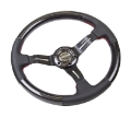 Picture of NRG Carbon Fiber Steering Wheel 350mm -1-5in- Deep Leather Trim w-Red Stitch & Slit Cutout Spokes