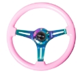Picture of NRG Classic Wood Grain Steering Wheel 350mm Solid Pink Painted Grip w-Neochrome 3-Spoke Center