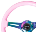 Picture of NRG Classic Wood Grain Steering Wheel 350mm Solid Pink Painted Grip w-Neochrome 3-Spoke Center