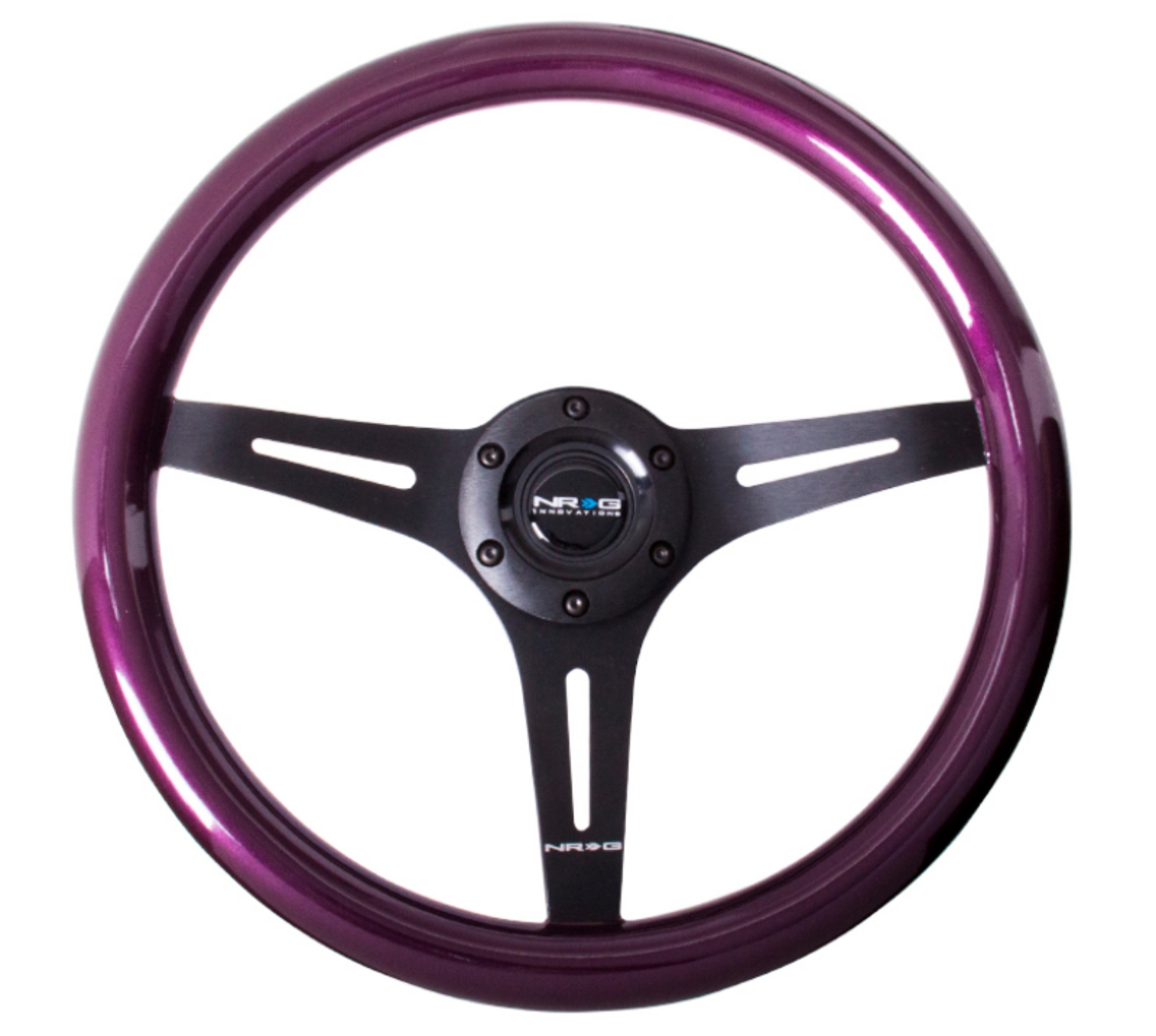 Picture of NRG Classic Wood Grain Steering Wheel 350mm Purple Pearl-Flake Paint w-Black 3-Spoke Center