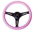 Picture of NRG Classic Wood Grain Steering Wheel 350mm Solid Pink Painted Grip w-Black 3-Spoke Center