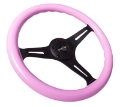 Picture of NRG Classic Wood Grain Steering Wheel 350mm Solid Pink Painted Grip w-Black 3-Spoke Center